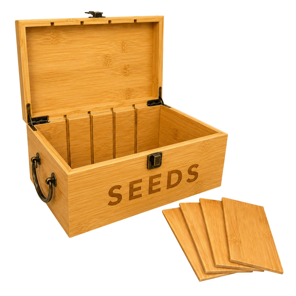Nimpro seed box front view showing engraved SEEDS and clean design for quick ID