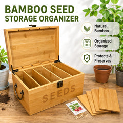 Nimpro box open with mixed seed packets neatly organized for easy access