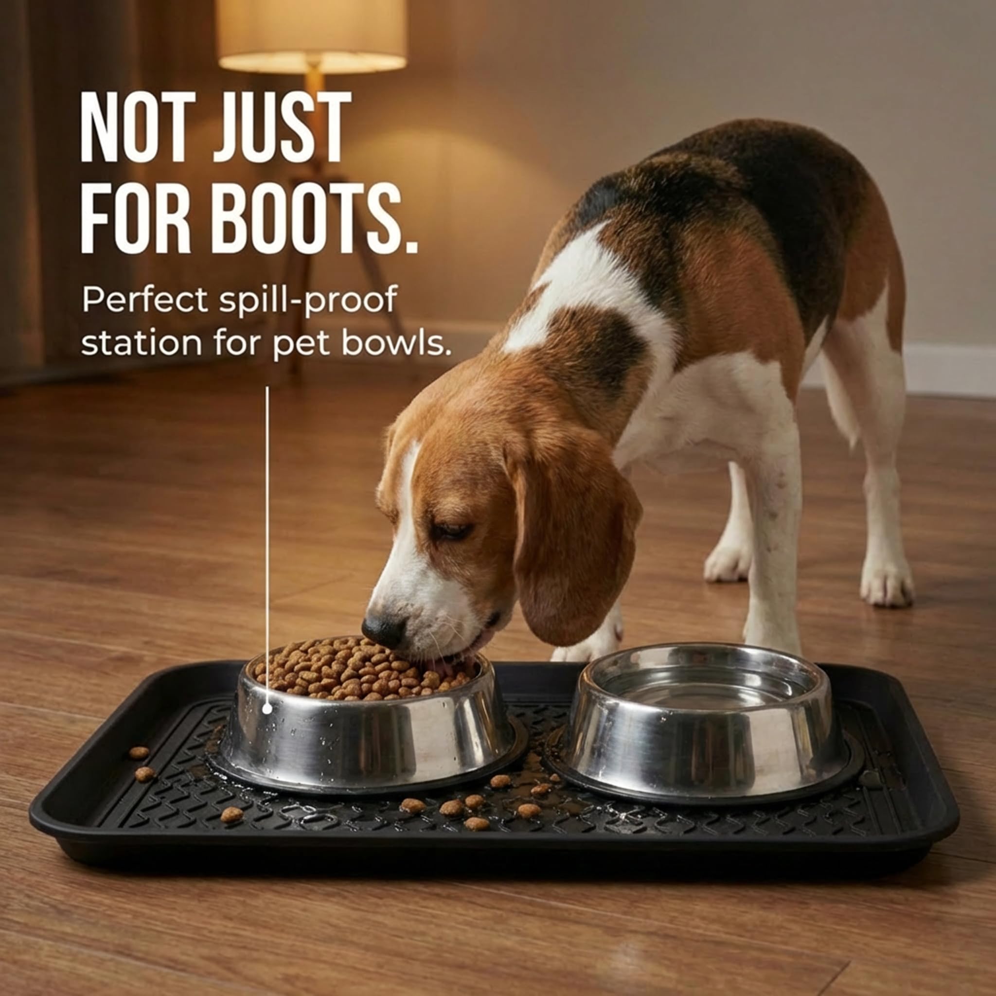 NINAMAR tray next to a shoe demonstrating 20x15 inch size benefit