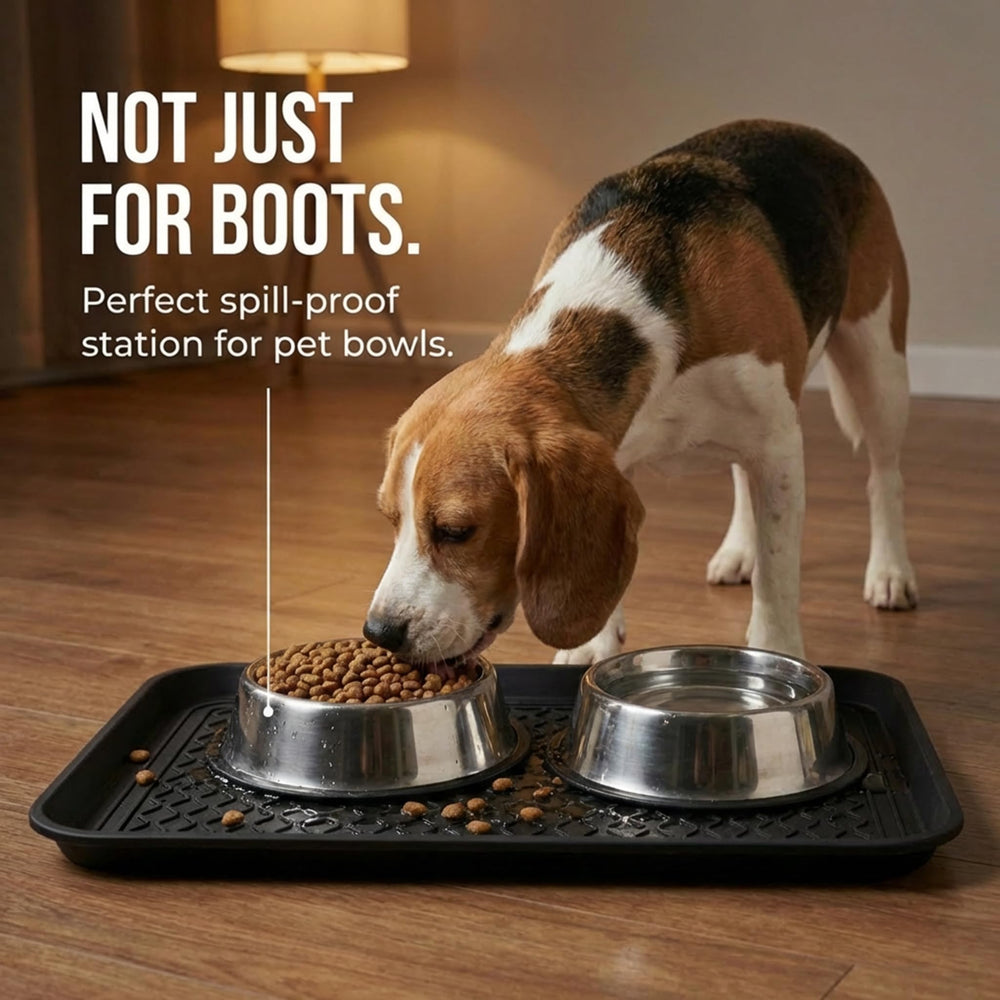 NINAMAR tray next to a shoe demonstrating 20x15 inch size benefit
