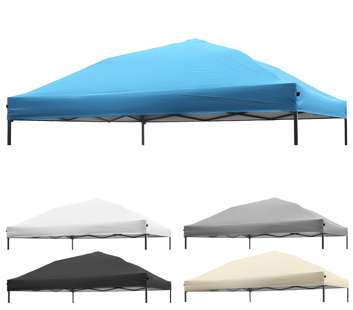 NINAT canopy top front view showing full blue coverage and clear fit benefit