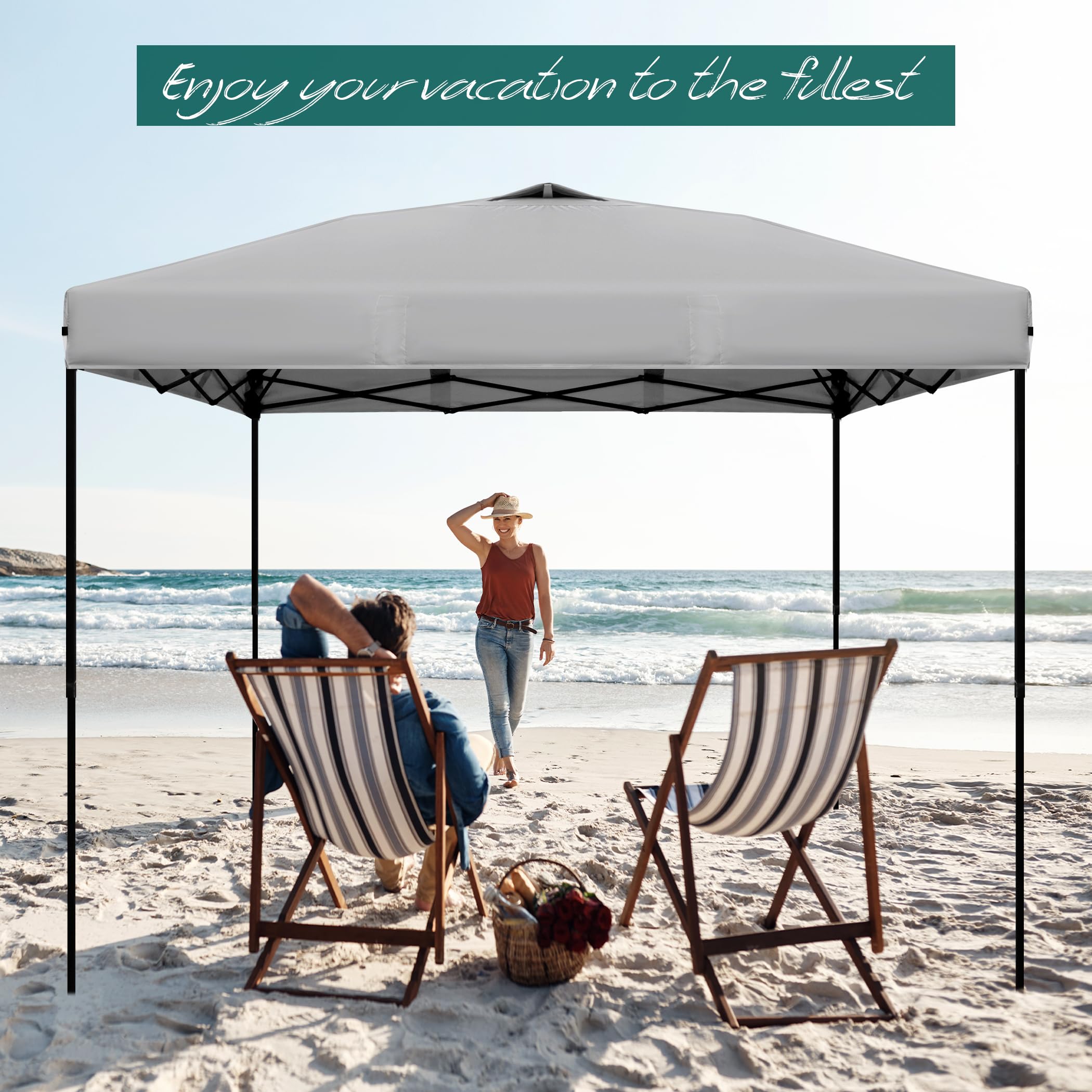 NINAT canopy top beside person to show scale and easy transport advantage