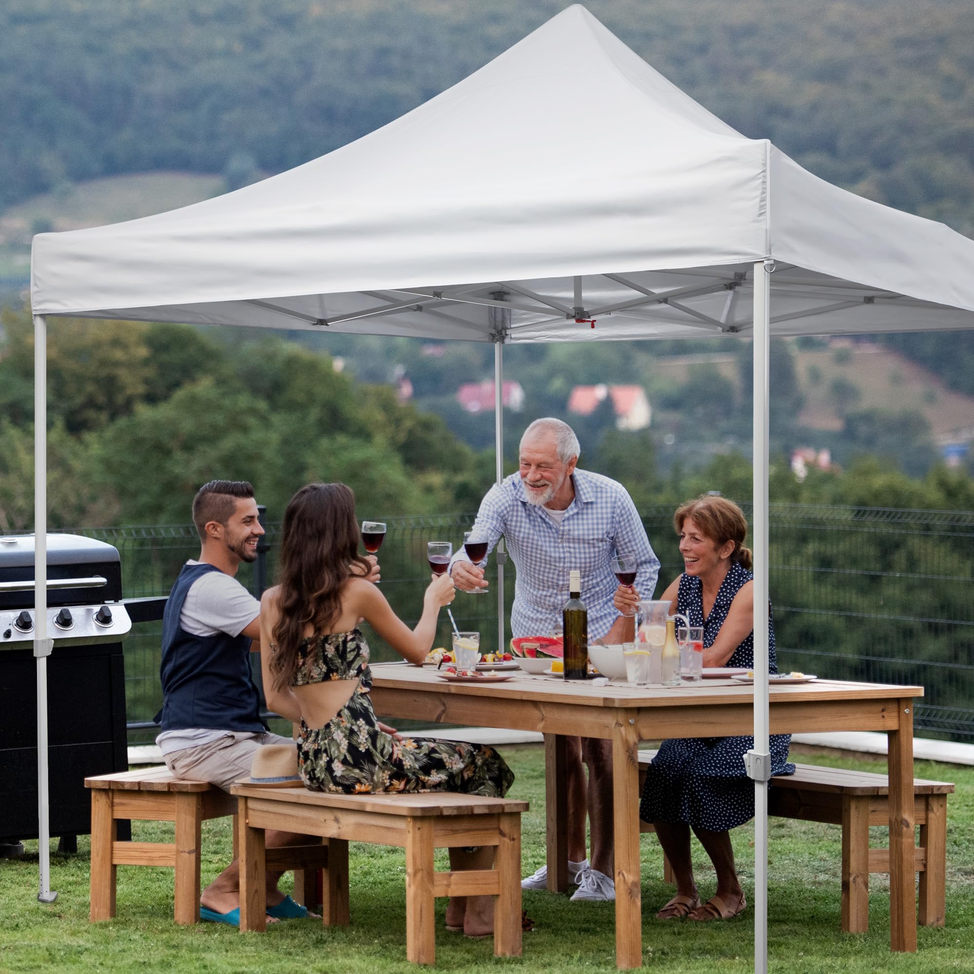 NINAT canopy top in use at a market booth providing shade and professional look