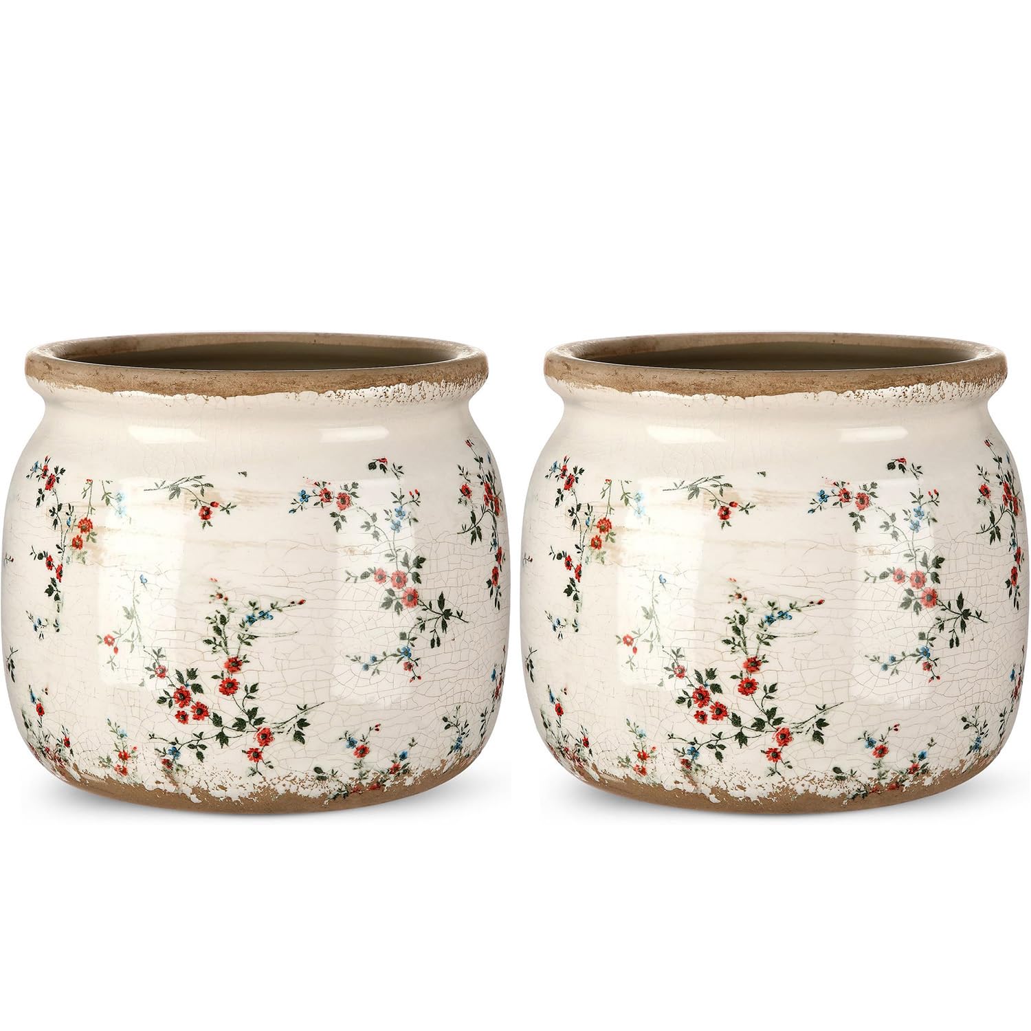 Ninehaoou front view of two vintage planters showing decorative scroll pattern and color benefits