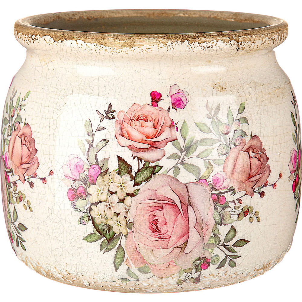 Ninehaoou front view of beige pink planter showing vintage charm and decor appeal