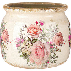 Ninehaoou front view of beige pink planter showing vintage charm and decor appeal