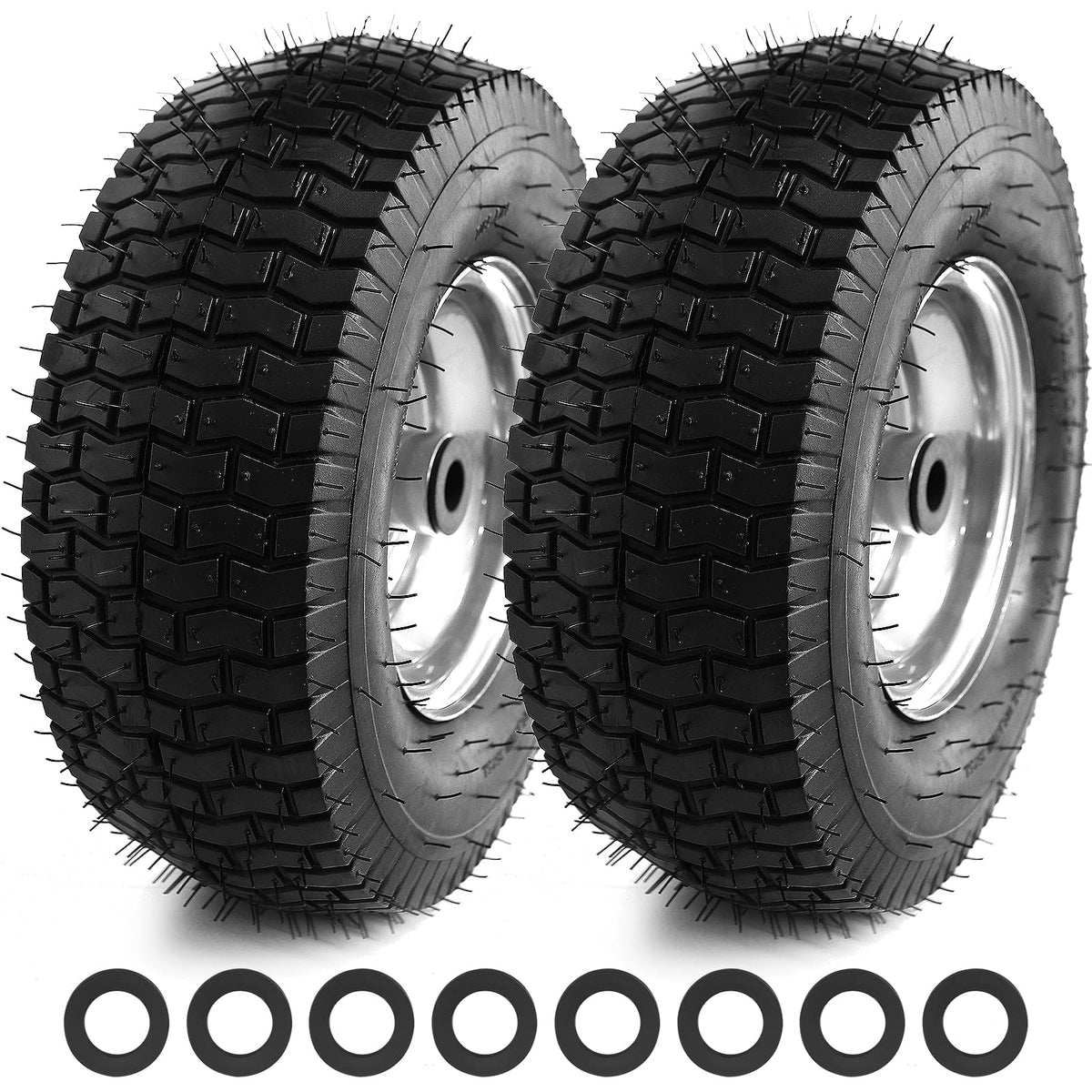 NING SHUO front view of assembled 13x5.00-6 wheel showing fitment benefit