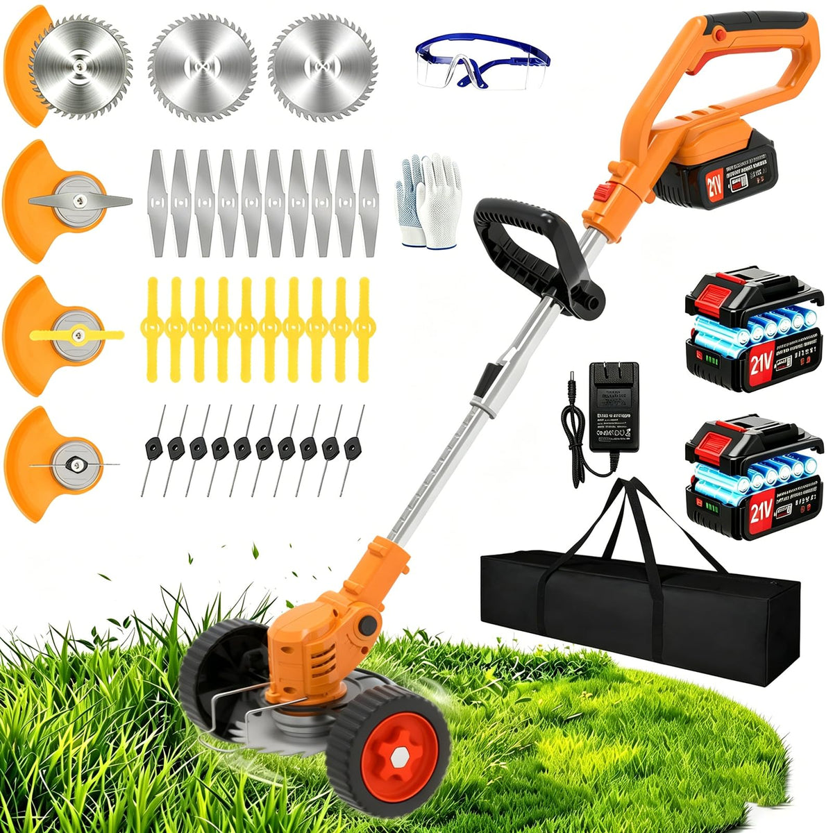 NINGHW weed wacker front view showing compact cordless design and portability
