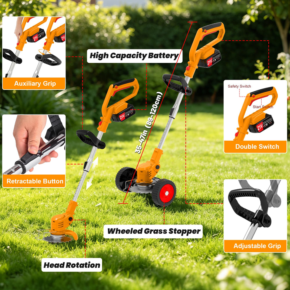 NINGHW trimmer in use edging a sidewalk for precise clean borders