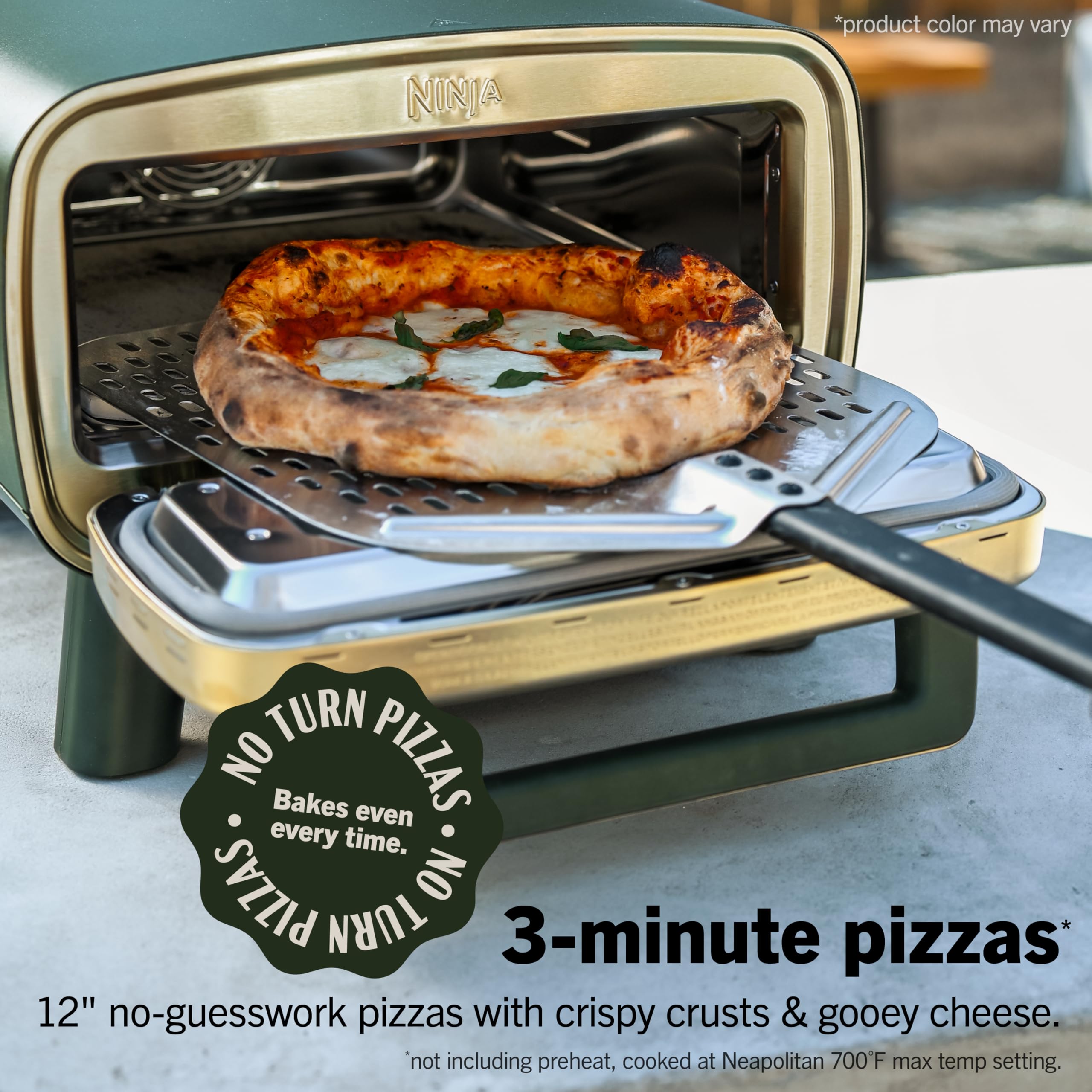 Ninja Artisan baking a 12-inch pizza on included stone for evenly browned crusts