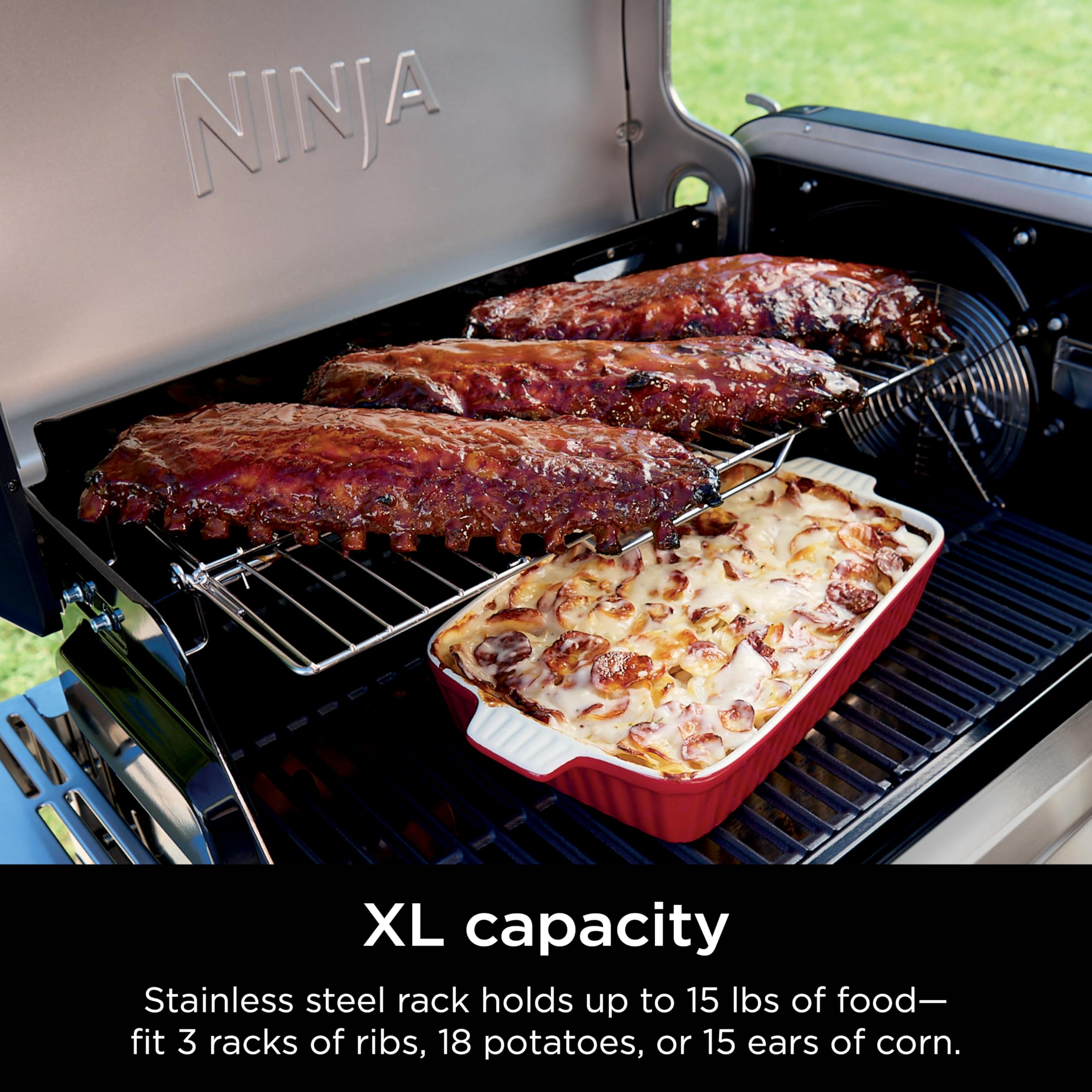 Ninja rack in use on PG300 with ribs and vegetables for increased cooking capacity