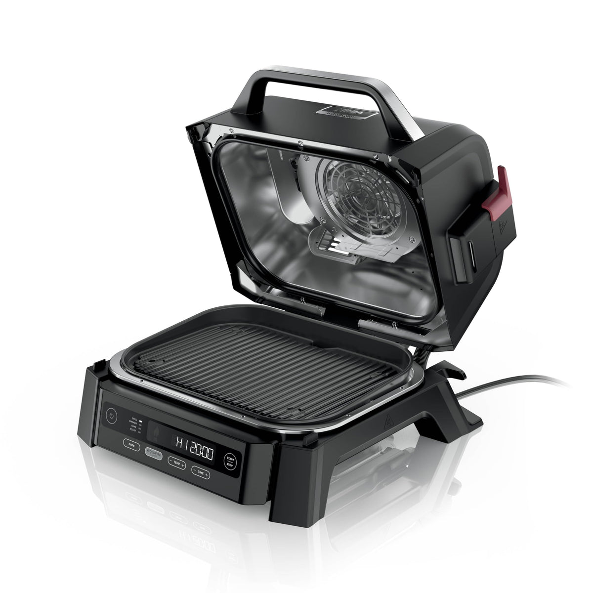 Ninja Woodfire front view showing compact outdoor grill and smoker benefits