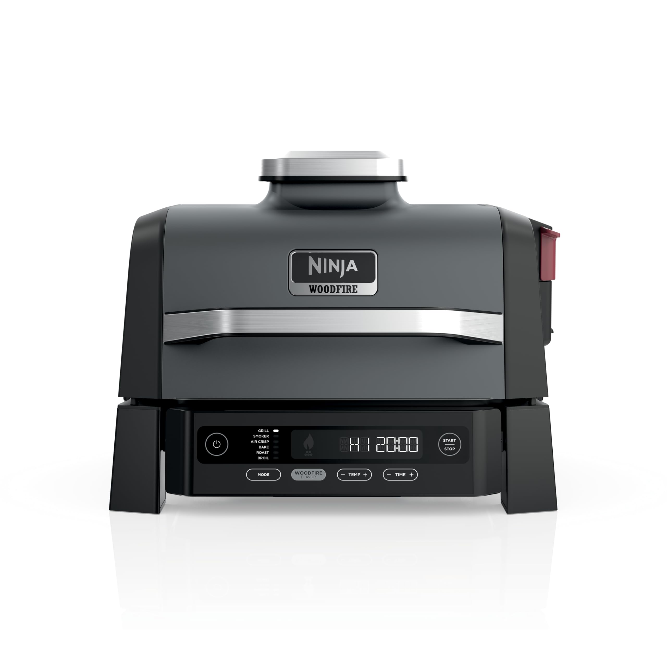 Ninja Woodfire front view showing compact outdoor grill and smoker benefit: saves space