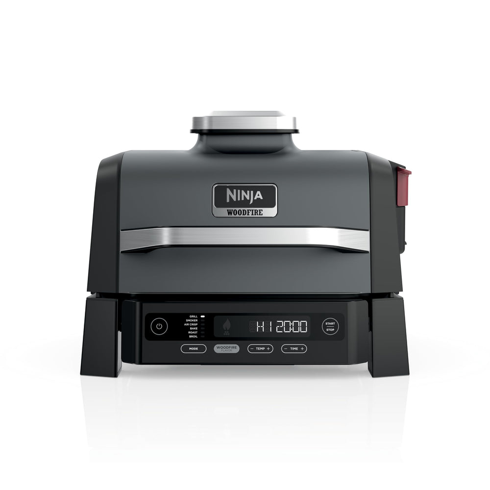 Ninja Woodfire front view showing compact outdoor grill and smoker benefit: saves space
