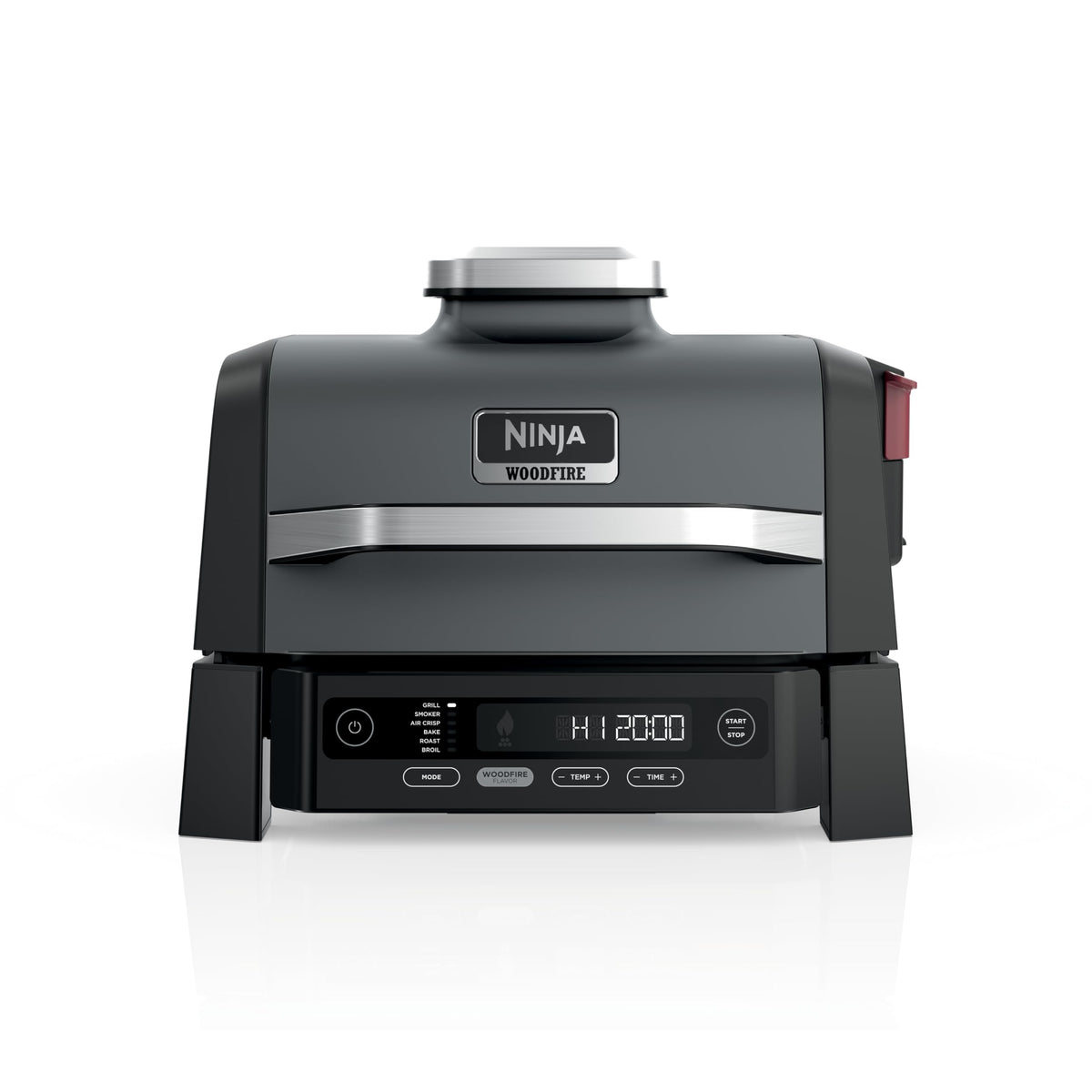 Ninja Woodfire front view showing compact outdoor grill and smoker benefit: saves space