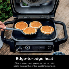 Ninja griddle cooking pancakes and bacon showing versatile breakfast performance and browning