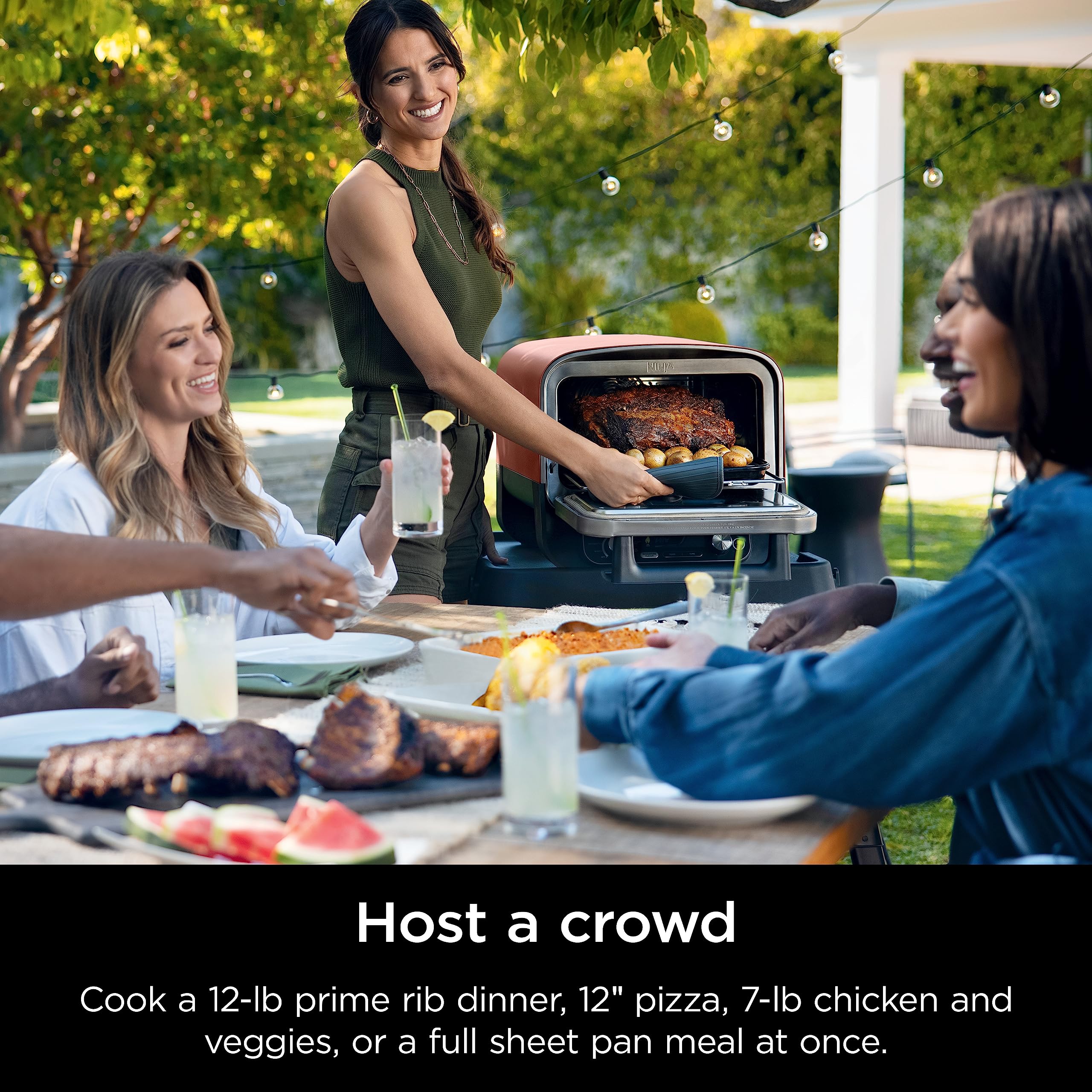 Ninja in a backyard lifestyle scene showing easy outdoor entertaining benefit