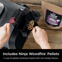 Ninja Woodfire pellet tray burning real wood pellets to add authentic smoke
