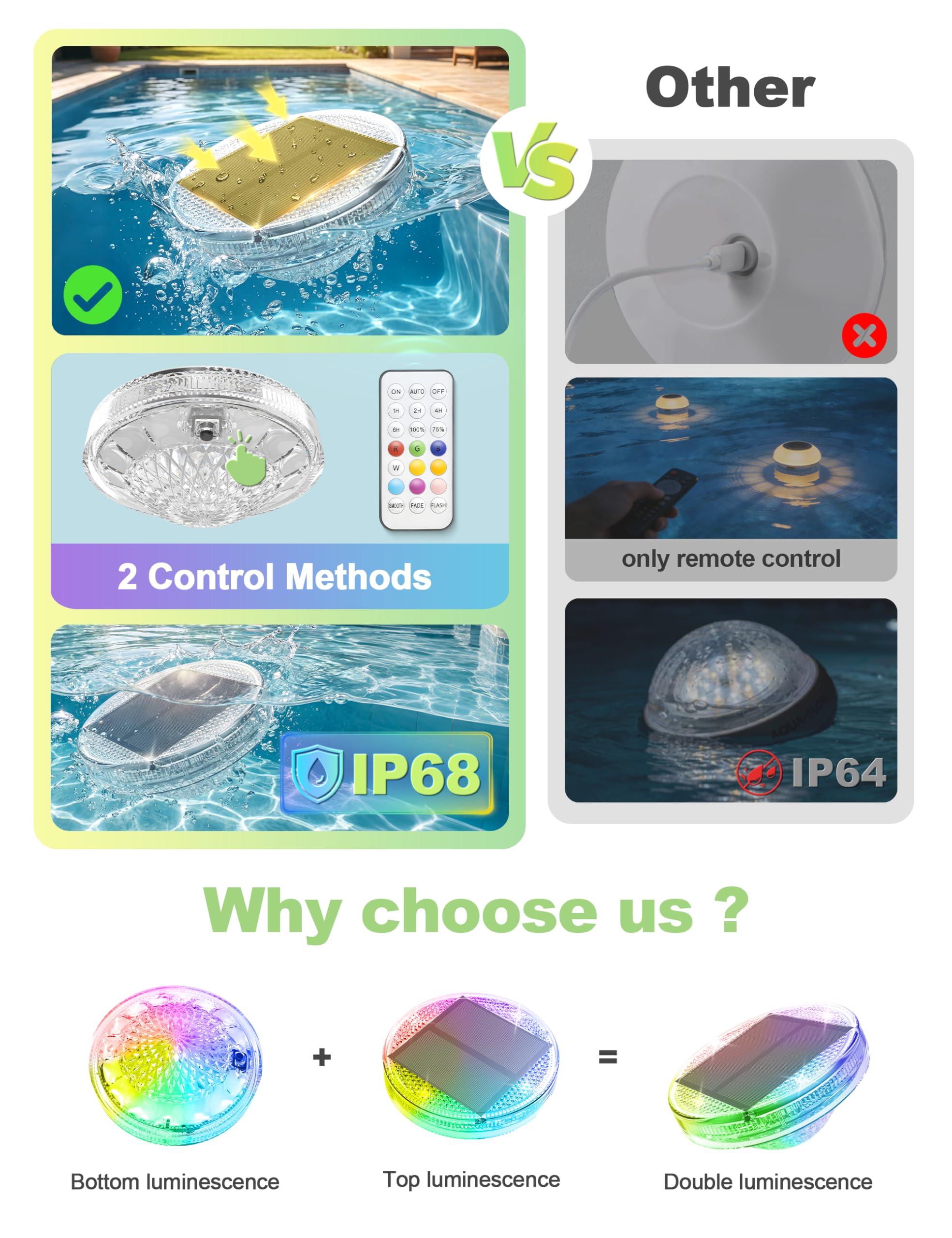 NIORSUN lights floating in hot tub lifestyle scene providing relaxing colored illumination