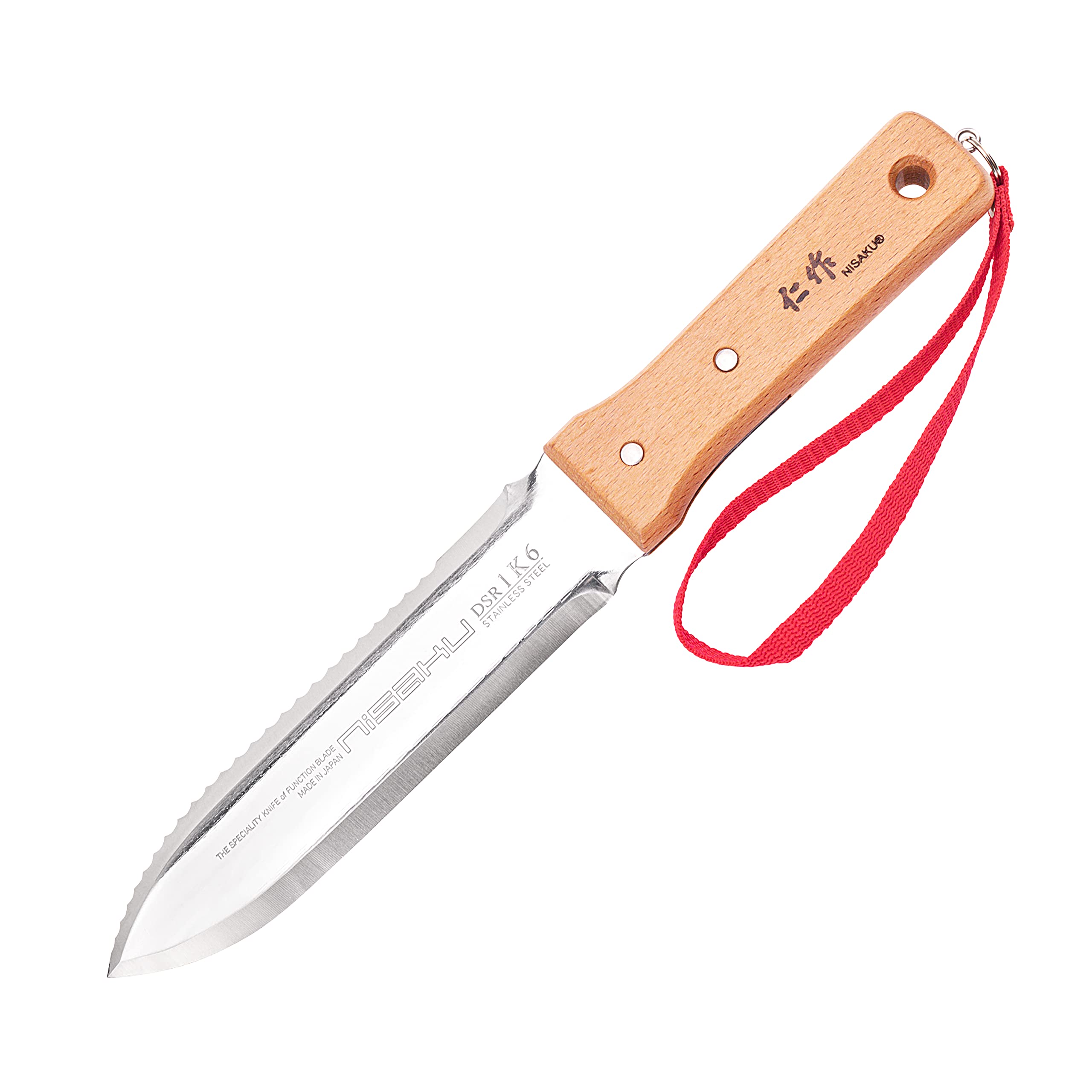 nisaku closeup serrated edge displaying sharp teeth for cutting roots and twine