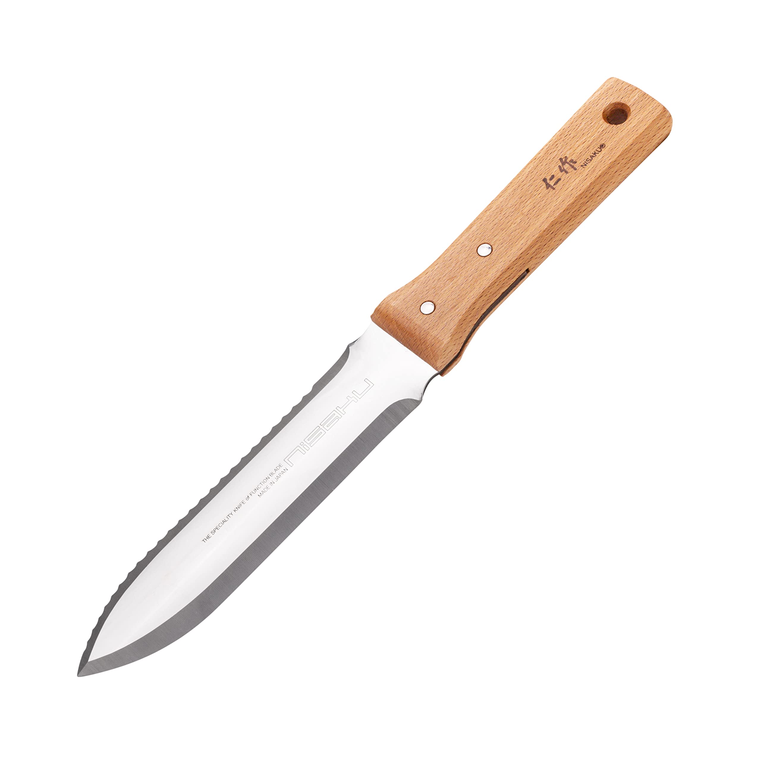 nisaku handle detail showing wood grain and secure grip for comfortable use