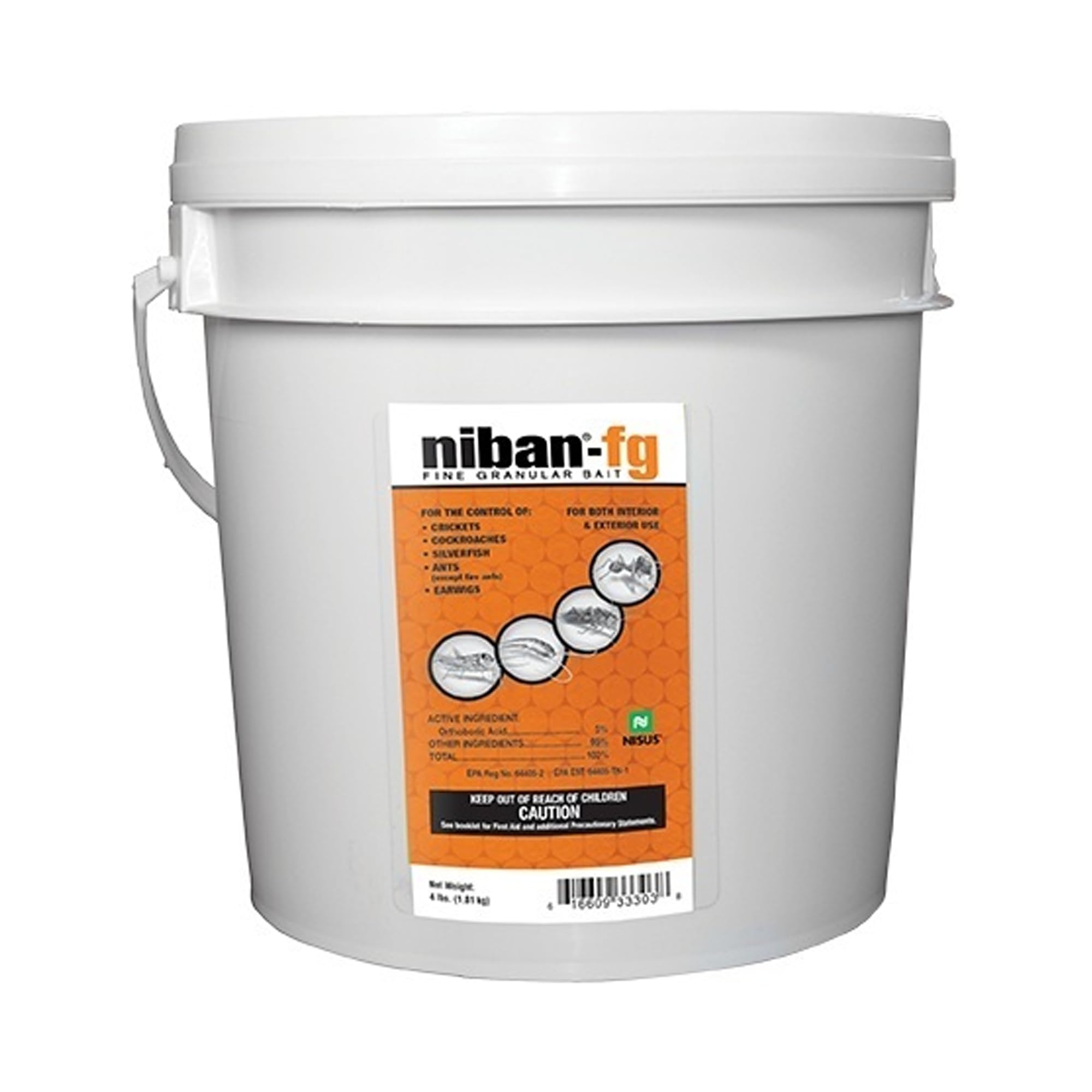 Nisus NiBan-FG front packaging showing label and 4 lb container, clear product benefit