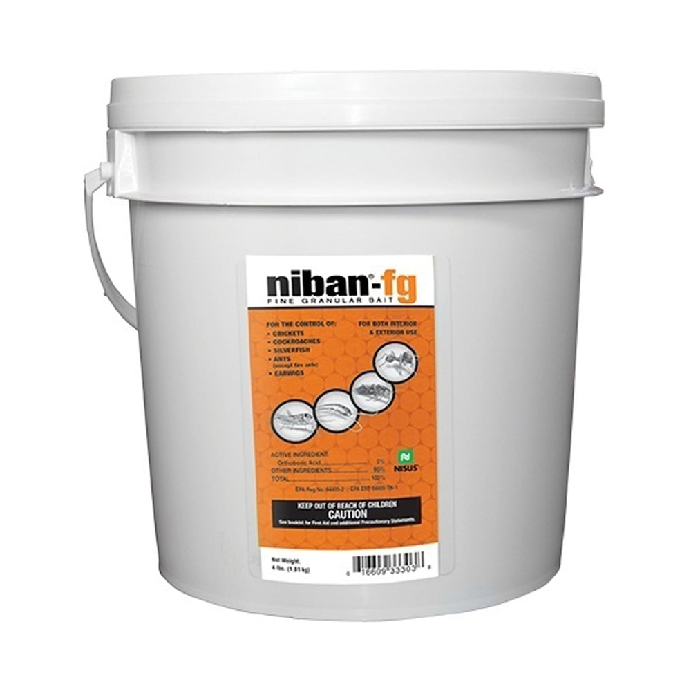 Nisus NiBan-FG front packaging showing label and 4 lb container, clear product benefit