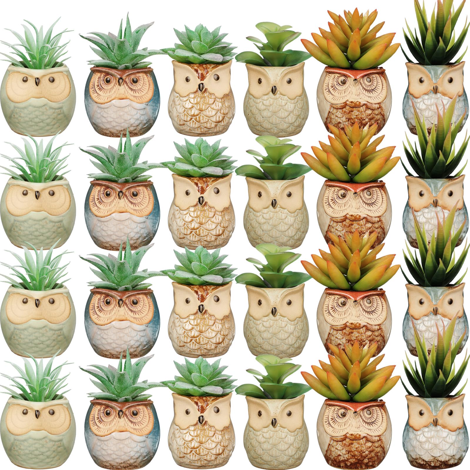 Nitial owl ceramic planters front view showing set and charming designs for decor