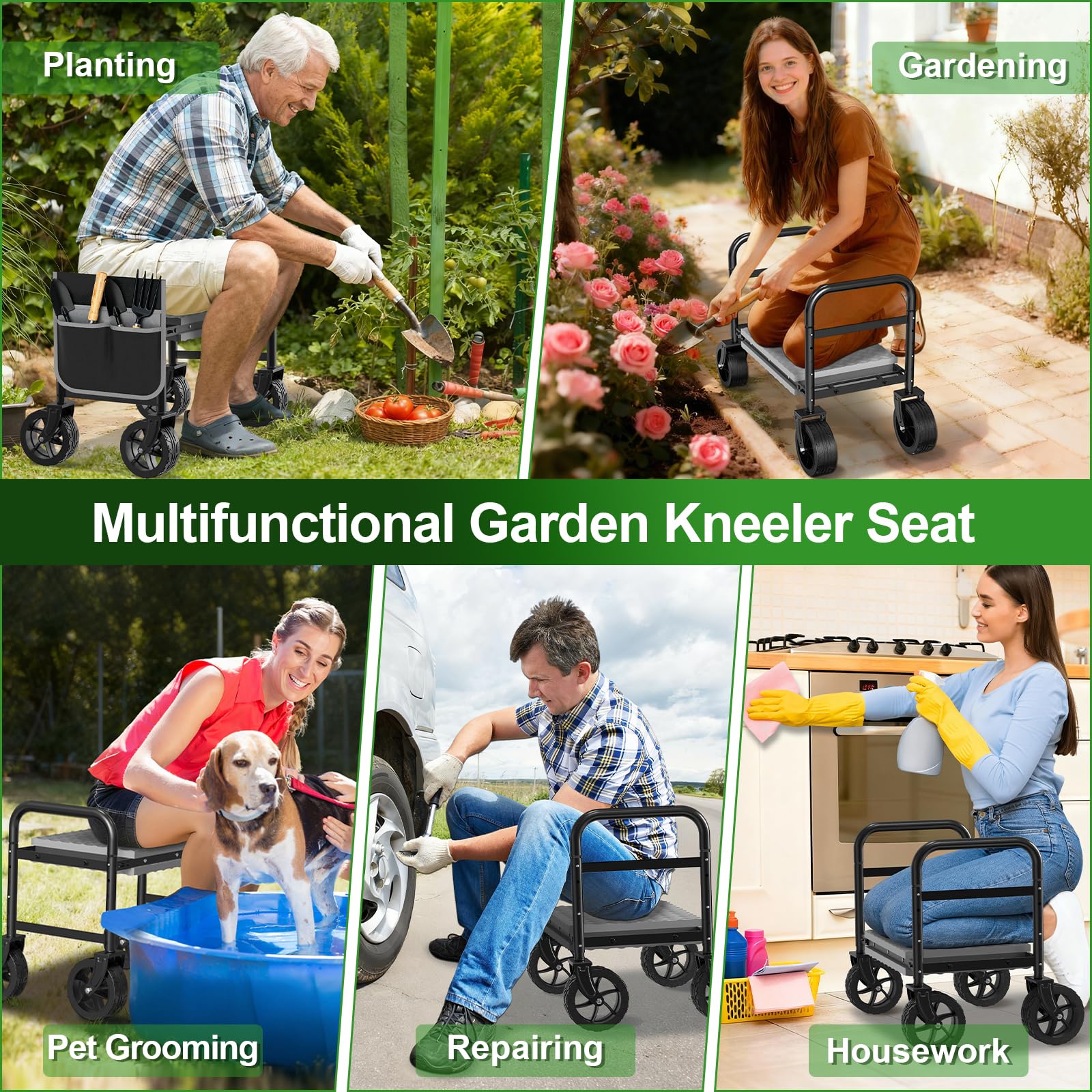 NIUXX lifestyle image of user gardening comfortably with stool