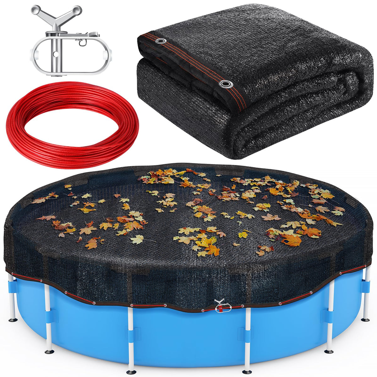 Niuyhe front view of round pool cover showing full fit and protection benefits