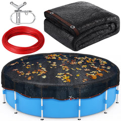 Niuyhe front view of round pool cover showing full fit and protection benefits