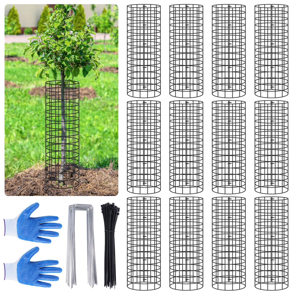 Niuyhe front packaging showing 12 pre-curved tree protectors and included accessories for easy protection