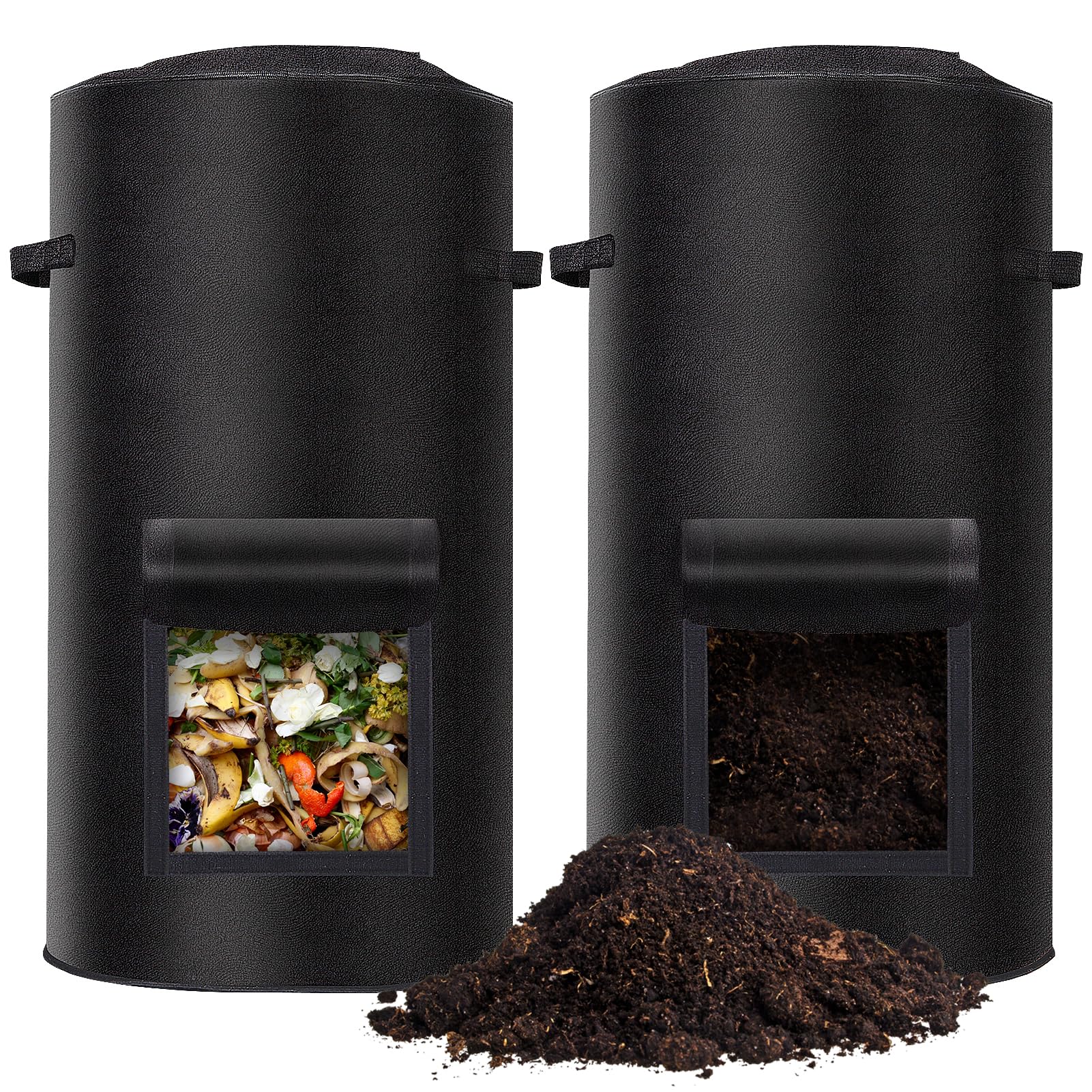 Niuyhe front view of two 34 gallon compost bins showing size and shape benefit