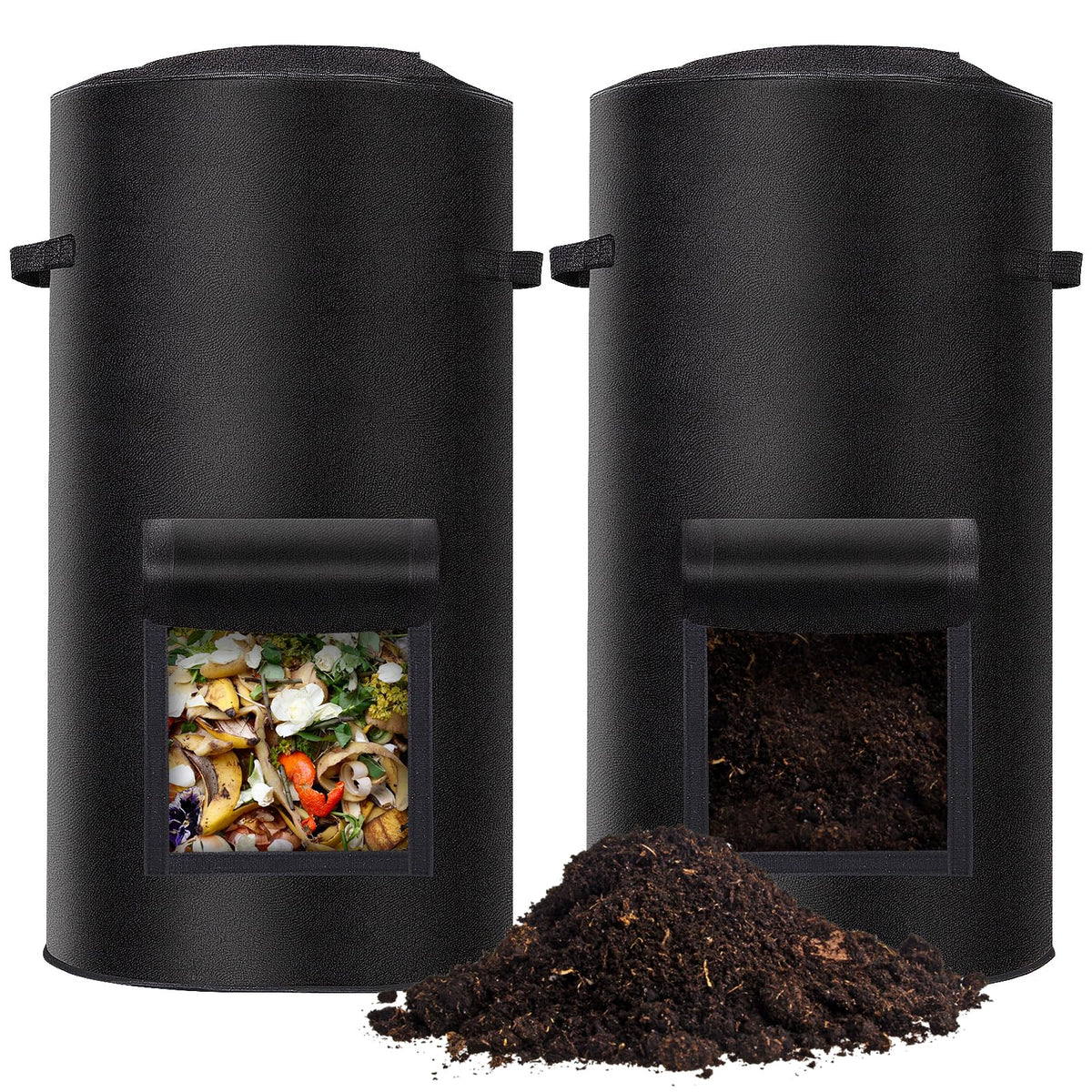Niuyhe front view of two 34 gallon compost bins showing size and shape benefit