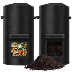 Niuyhe front view of two 34 gallon compost bins showing size and shape benefit