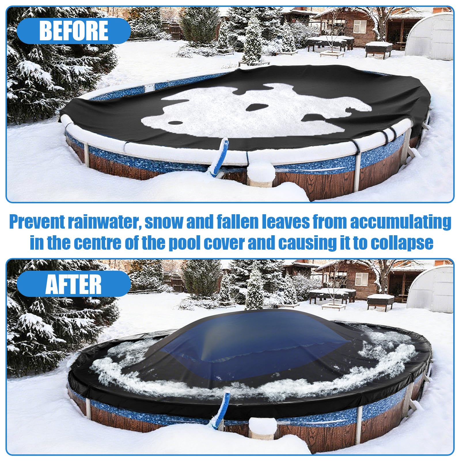 Niuyhe backyard winter pool scene illustrating protection from ice and snow