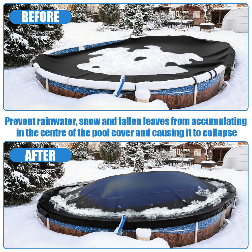 Niuyhe pool pillow in snowy backyard demonstrating reliable winter protection benefit