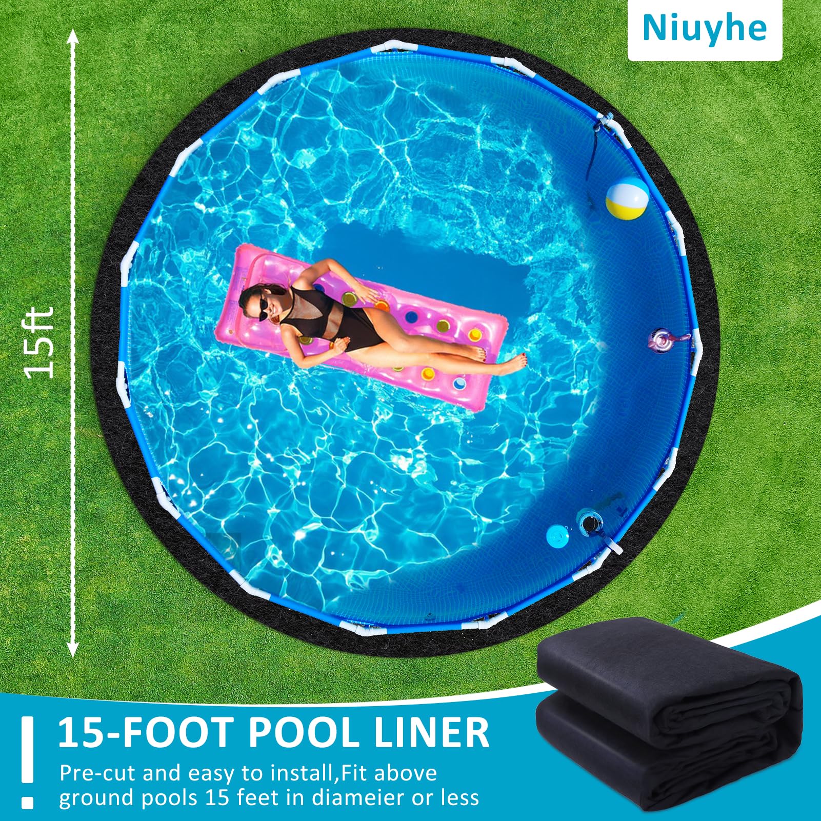Niuyhe pad beside tape measure showing accurate 15FT sizing benefit