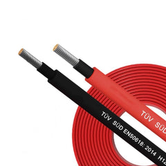 Nixesky black and red cables routed on rooftop solar panels to show outdoor durability