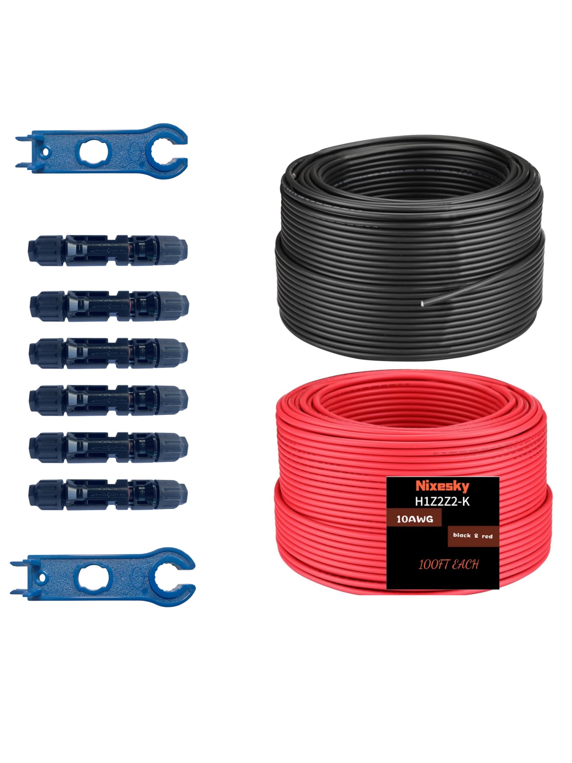 Nixesky front packaging showing dual 100ft spools and included connectors, clear kit benefit