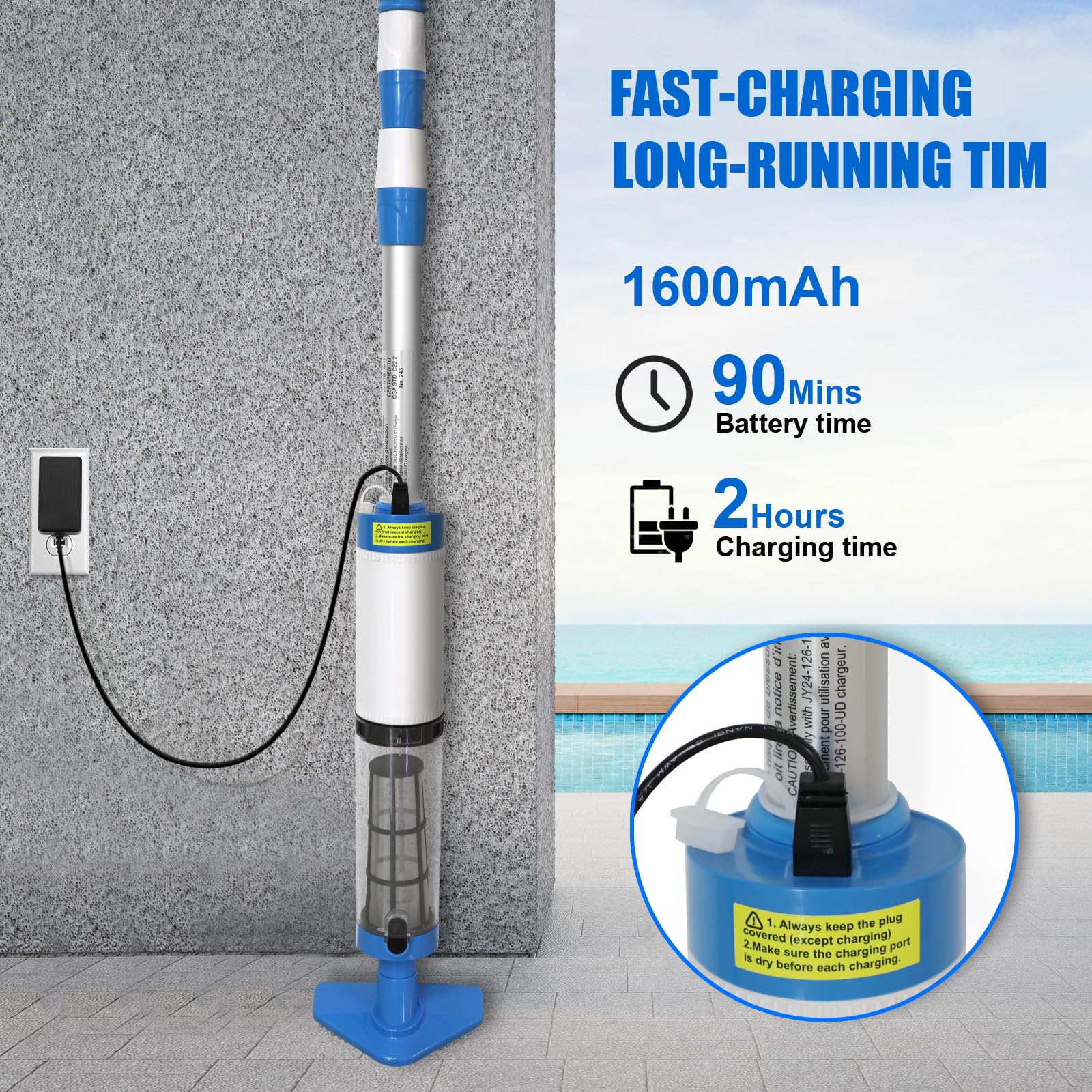 Nlapldy vacuum in use on a pool step cleaning corners for faster maintenance