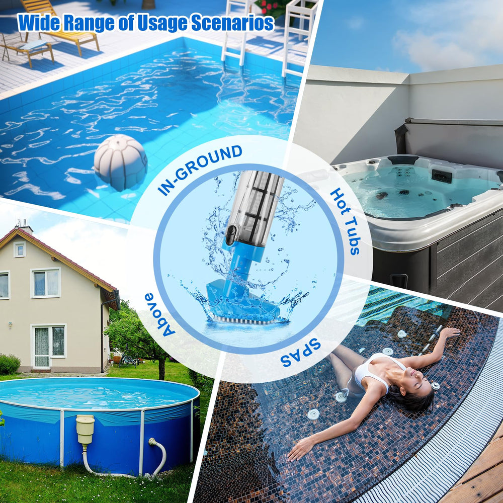 Nlapldy in a backyard above-ground pool showing convenient portable cleaning benefit