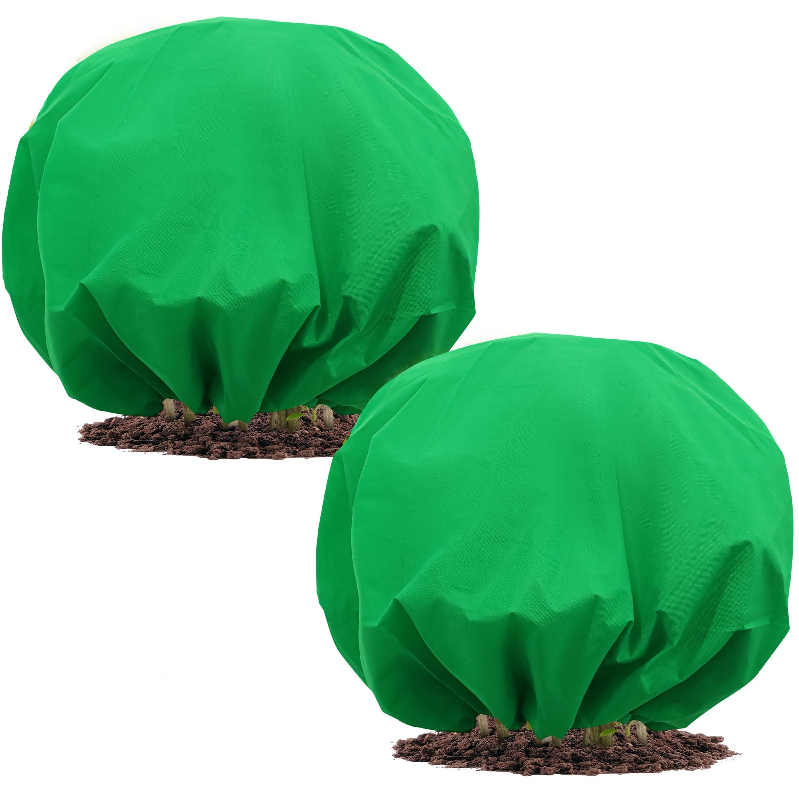 NNG front view of two green round plant covers showing packaging and size benefits