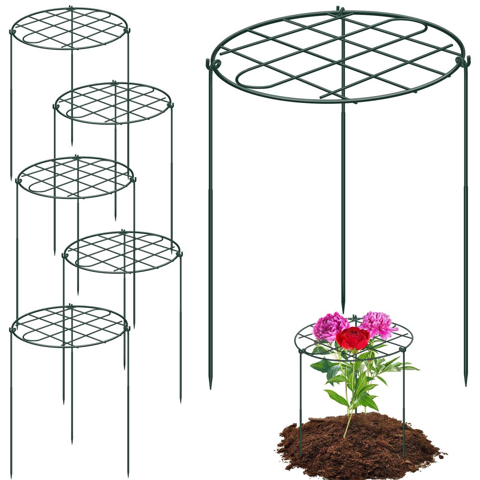 NNG front view showing six green peony cages and packaging for easy garden setup