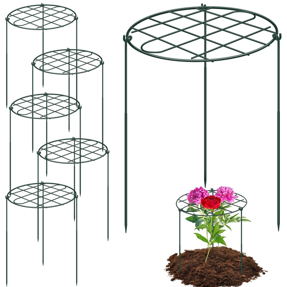 NNG front view showing six green peony cages and packaging for easy garden setup