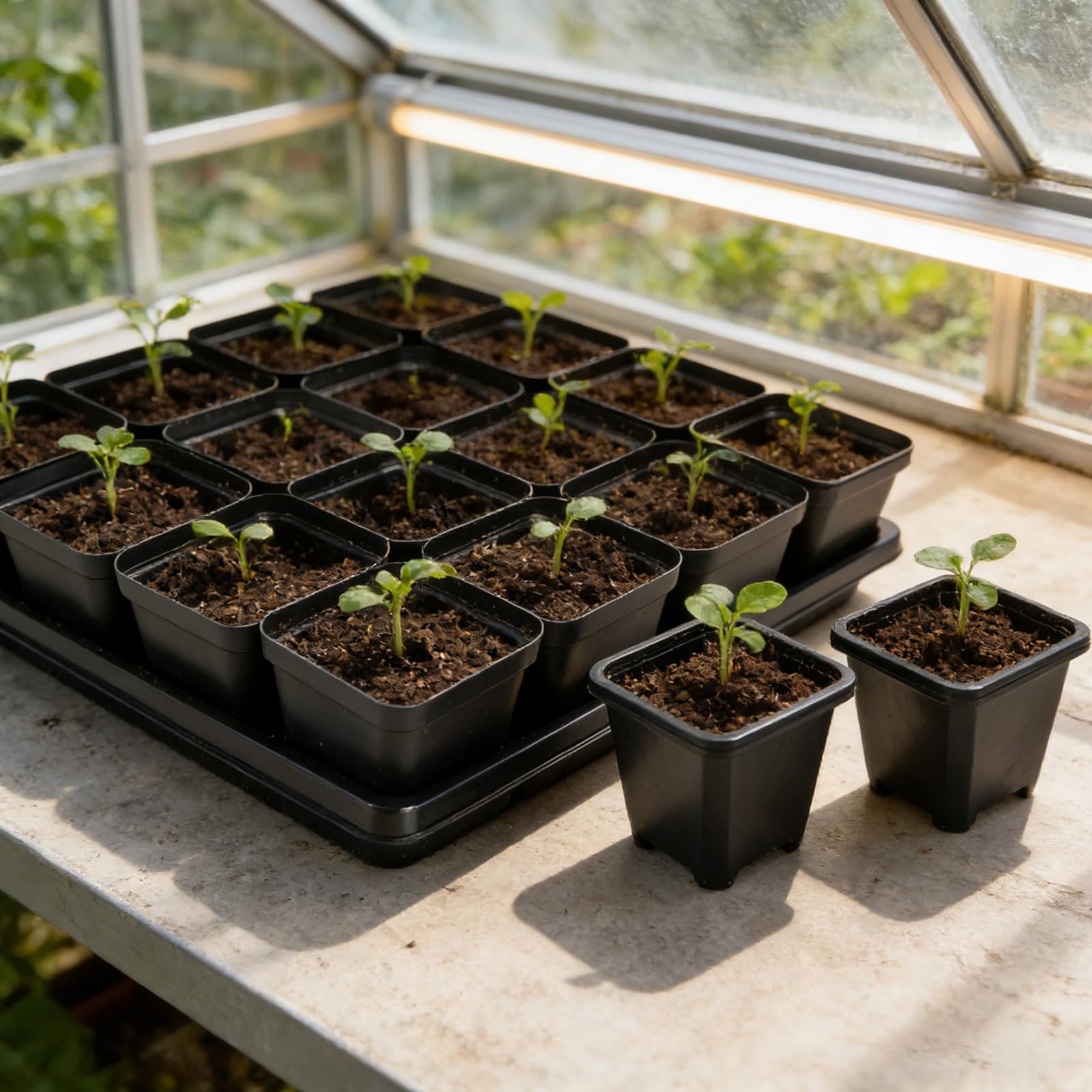 NNG greenhouse scene with trays to illustrate organized propagation setup