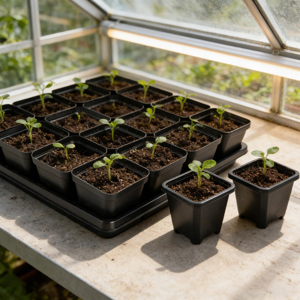 NNG greenhouse scene with trays to illustrate organized propagation setup