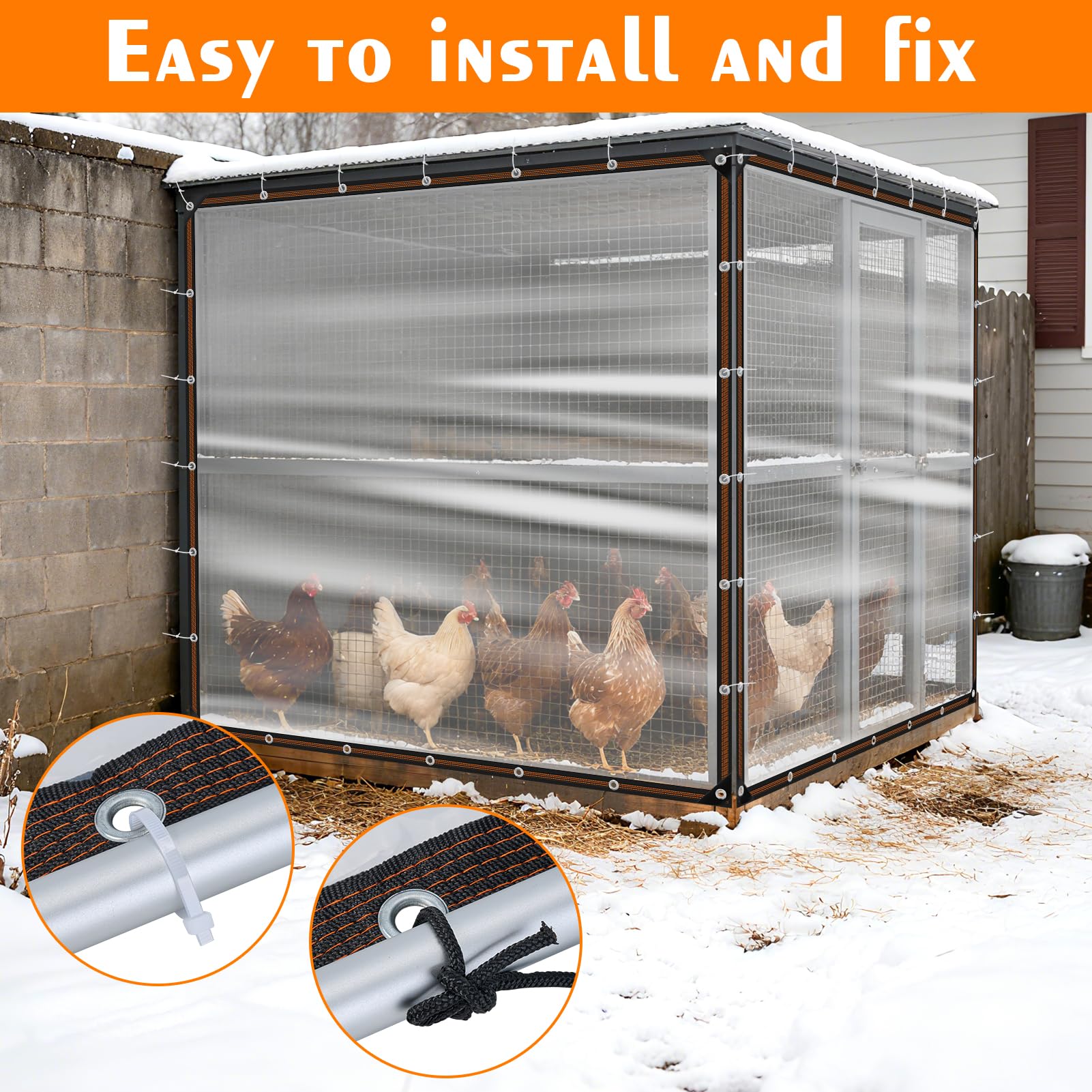 NNG cover installed on a walk-in chicken run protecting flock and keeping warmth