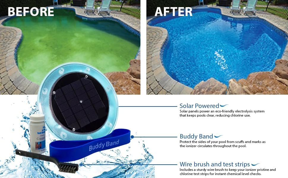 No More Green Technologies in a backyard pool lifestyle scene promoting lower chemical use