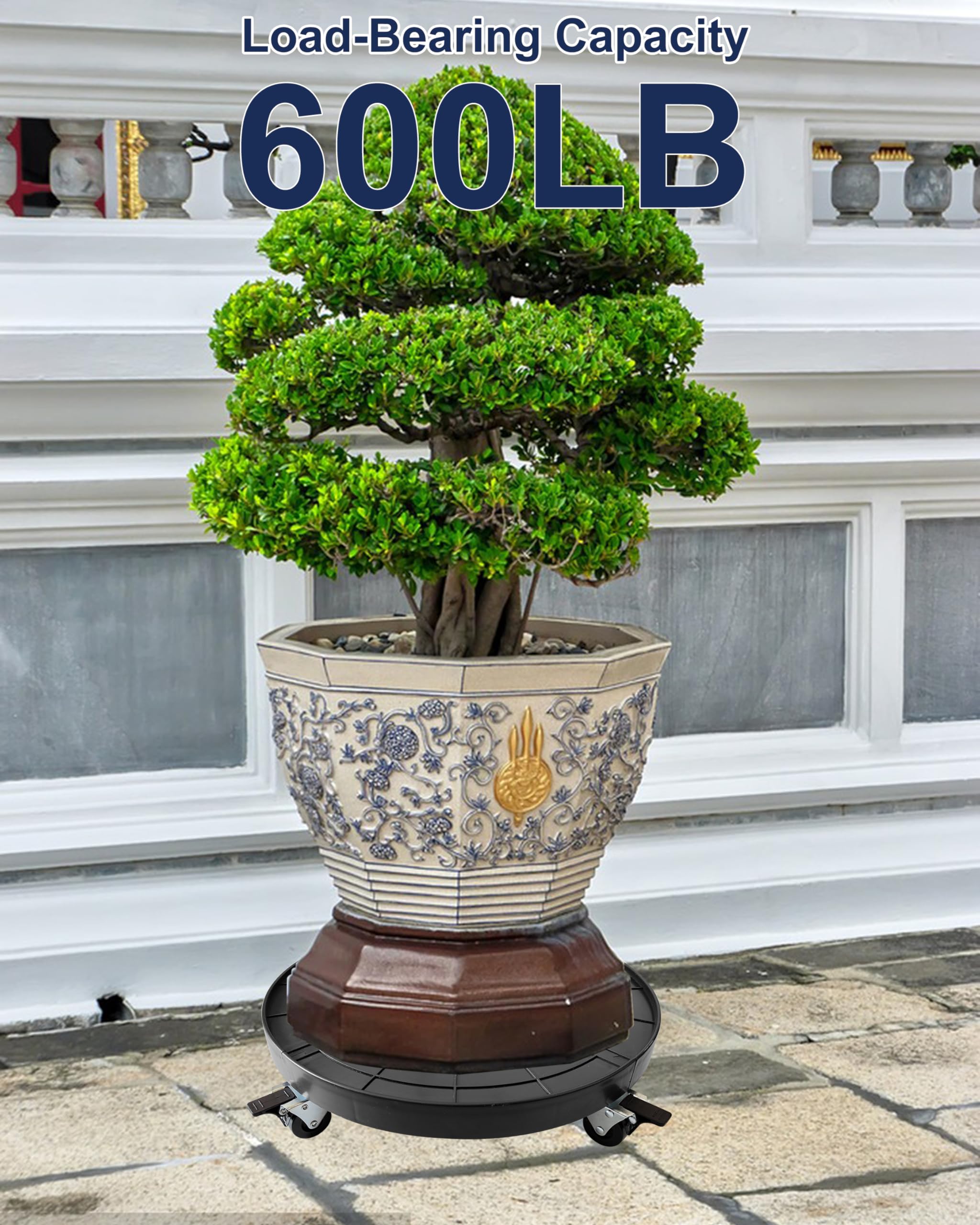 NOAMOO in-use image with large ceramic planter showing easy movement benefit